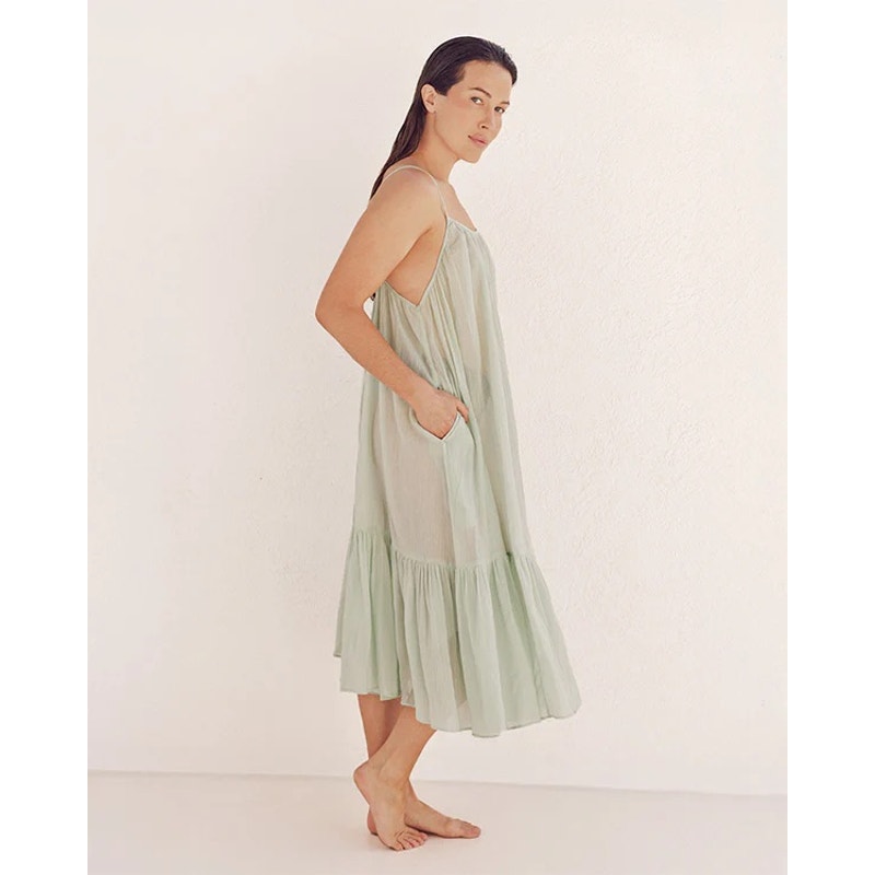 Sand Cloud Gauze Sheer Salada Slip Midi Dress Cover-Up One Size In Light Green — image 3 of 8